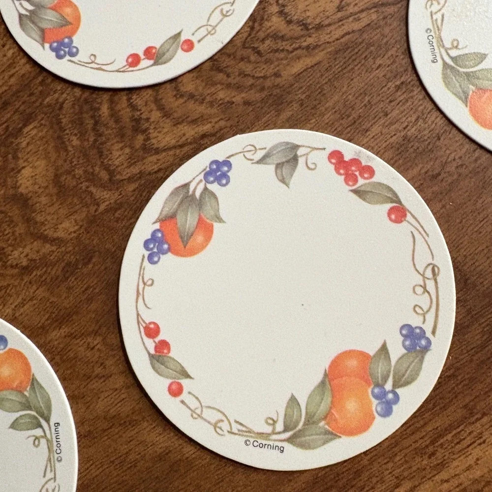 Corning Abundance Fruit Pattern Round Coasters Set of 12 Vintage Corelle Match